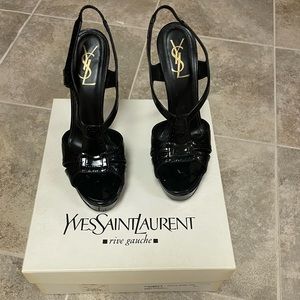 Yves Saint Laurent YSL Black Patent Leather Sandals 38.5